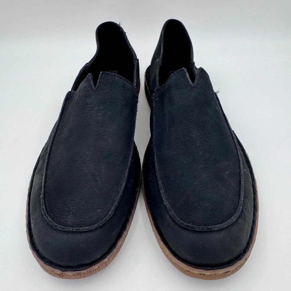 Born Mens Black Leather Slip On 12M Loafers Moc Toe‎ Shoes Size BM0000403
